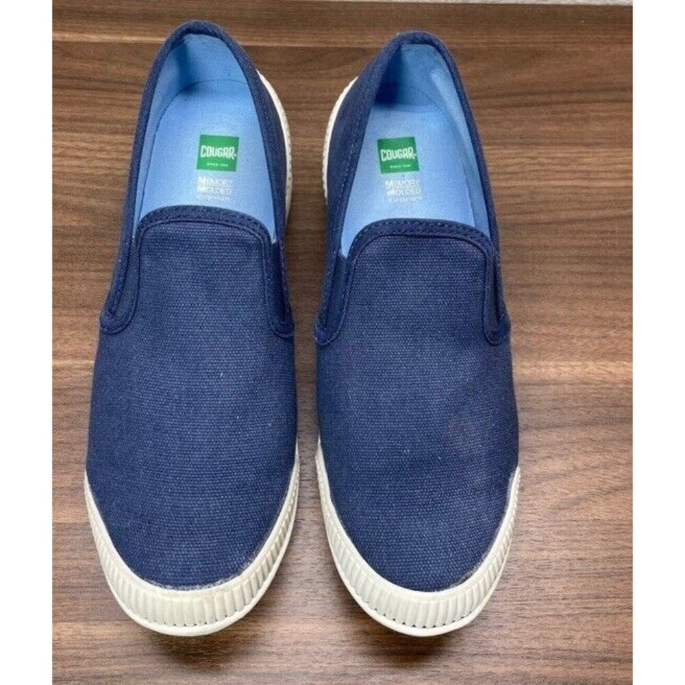 Cougar Shoes Slip On Canvas 10 Blue Snap Comfort Memory Cushion - Picture 2 of 9